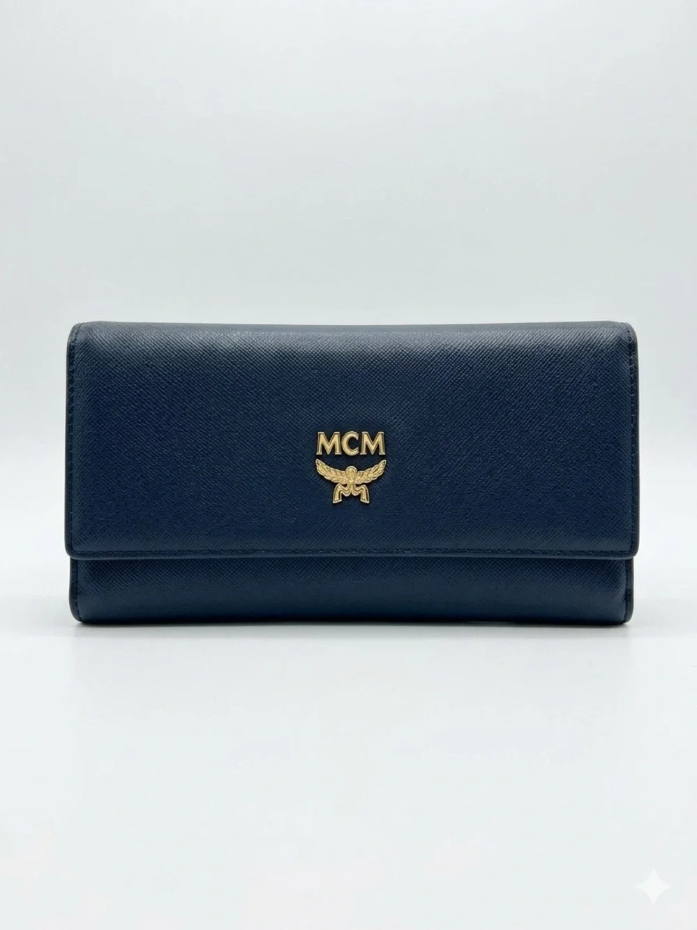 MCM Navy Blue Saffiano Leather Continental TriFold Wallet w/ COA